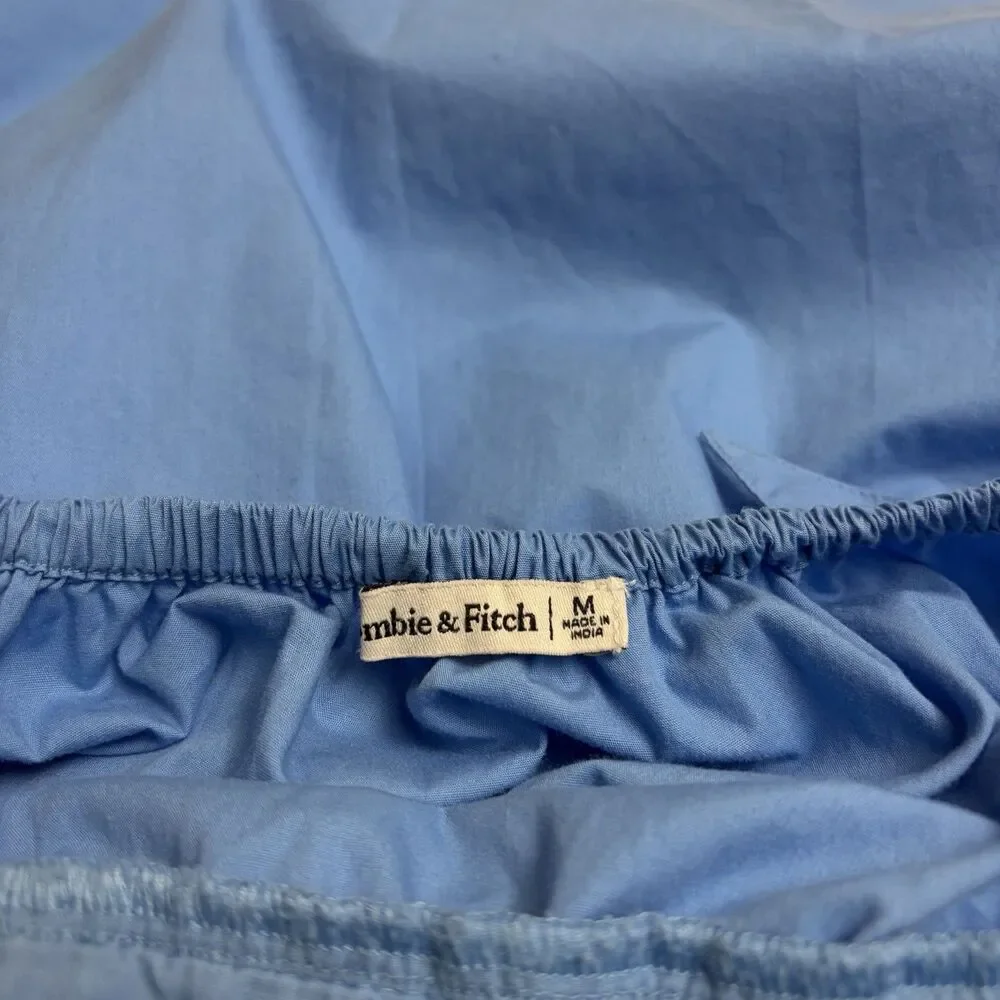 Abercrombie & Fitch Tiered Bow Back Ruffle Poplin Maxi Dress coastal blue Size M